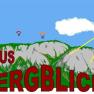 Illustration of a mountain with the inscription 'Haus Bergblick', two paragliders and the sun in the sky.