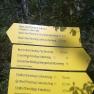 Yellow signposts in the Hohe Wand Nature Park with various hiking trails and walking times.
